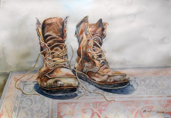 Старые ботинки акварель