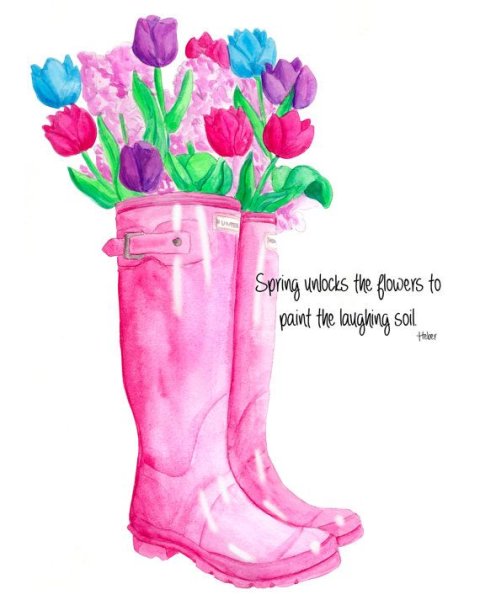 Цветы в сапогах акварель