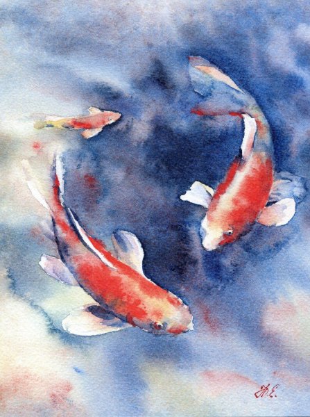 Живопись гунби рыбы кои