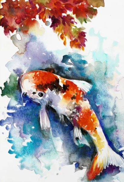 Японские рыбки акварель