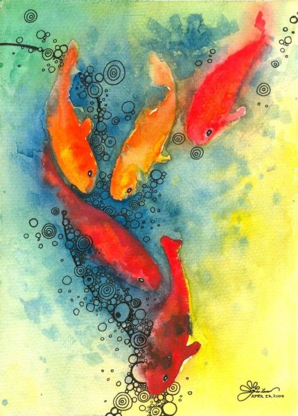 Карпы акварель