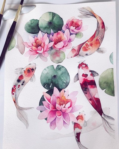 Японский Карп тату акварель