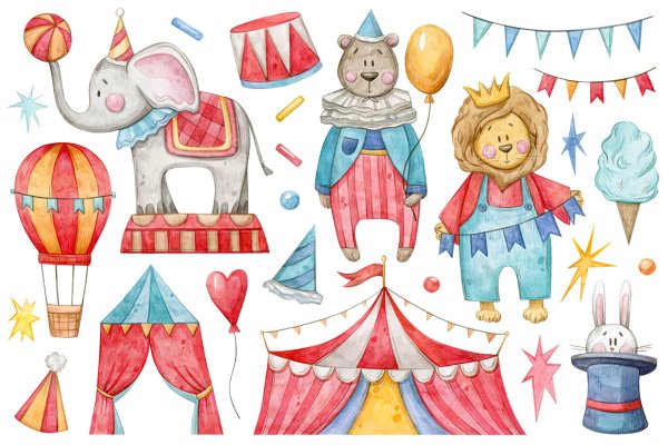 Тюлени в цирке акварелью