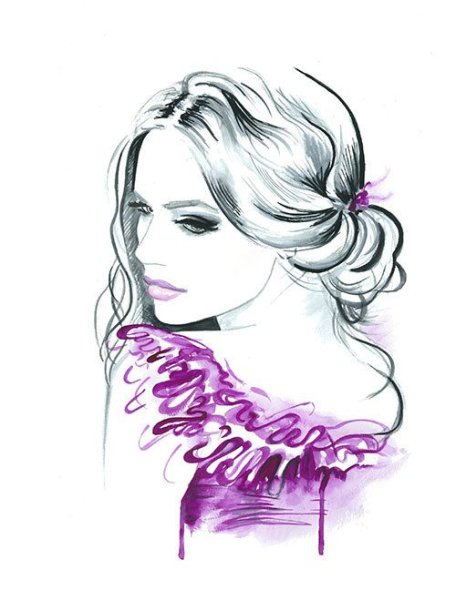 Девушка прическа акварель