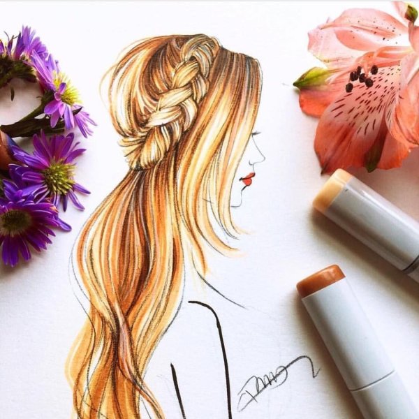 Прически цветными карандашами