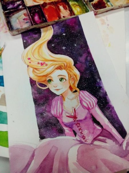 Диснеевские принцессы акварелью