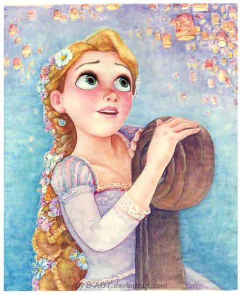 Рапунцель акварель