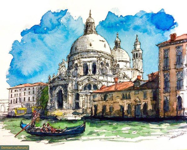 Италия архитектура Венеция акварель