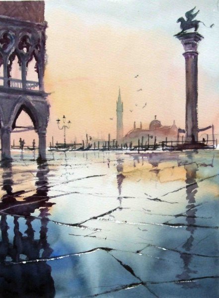 Акварель Венеция палаццо архитектура