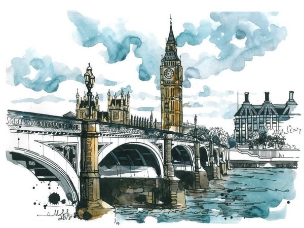 Биг-Бен Лондон акварель
