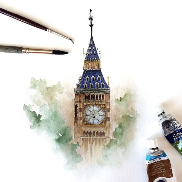 Биг Бен 19 век акварели