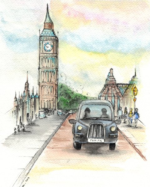 Скетчинг Лондон акварель