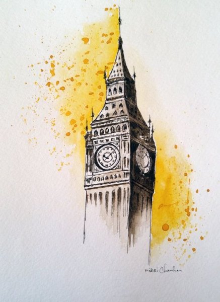 Биг-Бен Лондон акварель