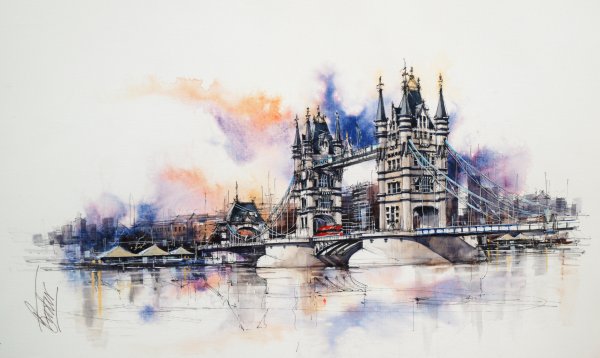 Лондон скетч акварель