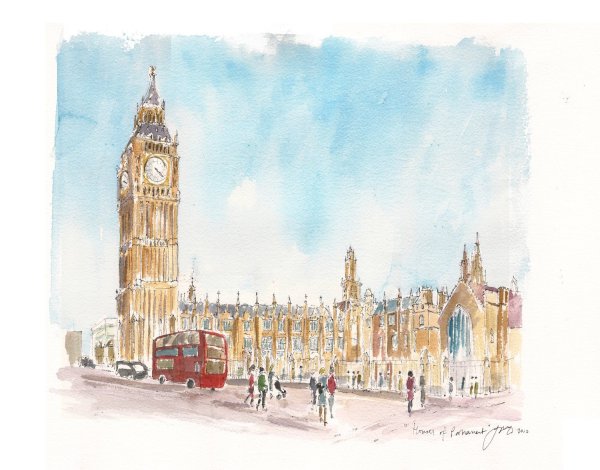 Лондон скетч акварель