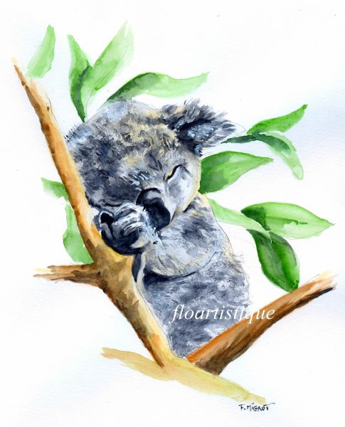 Коала акварелью