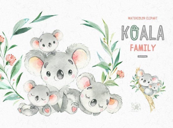 Семья животных акварель