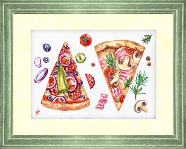 Пицца акварельный скетч