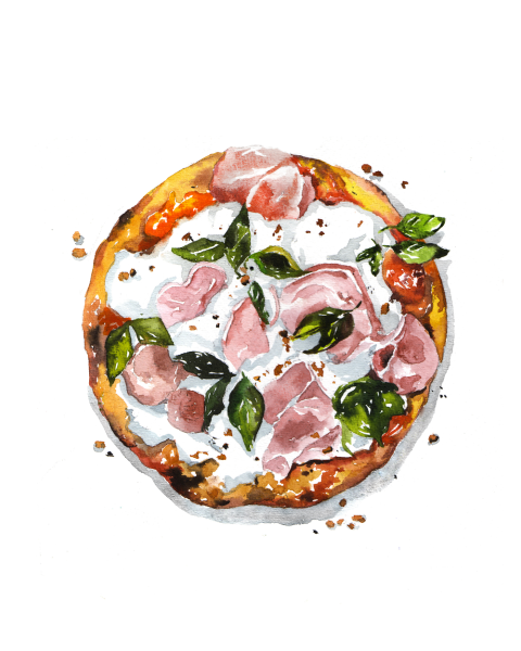Пицца рисунок акварелью