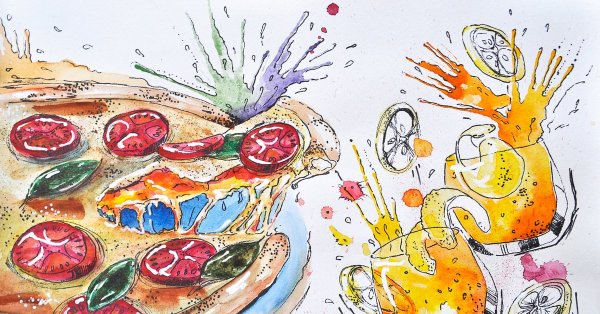 Пицца рисунок акварелью