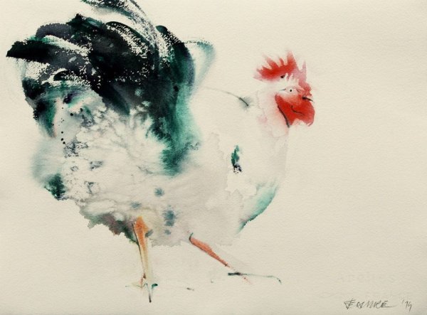 Курица акварелью