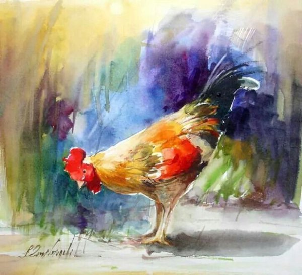 Акварель по сырому животные