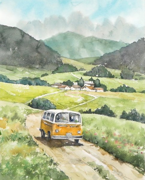 Автобус акварель