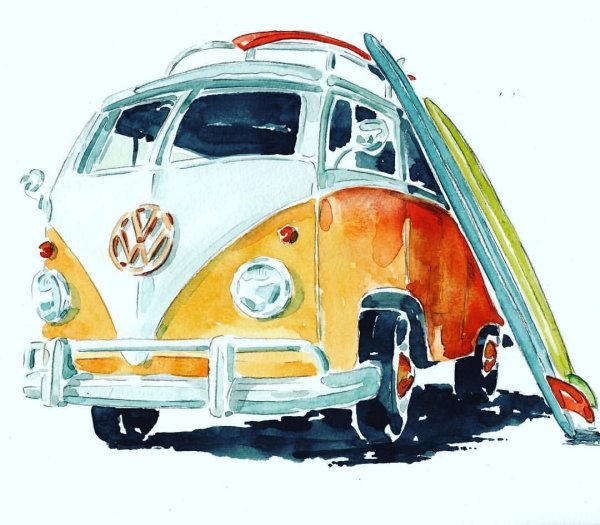 Автобус акварель