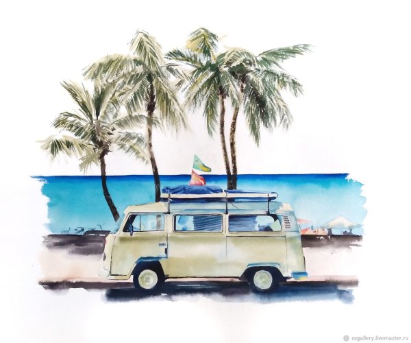 Автобус акварель