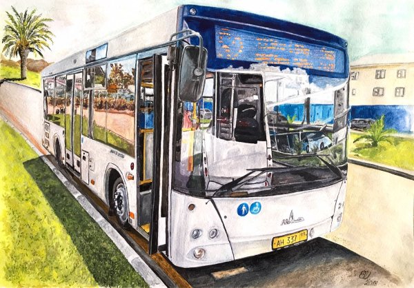 Автобус акварель