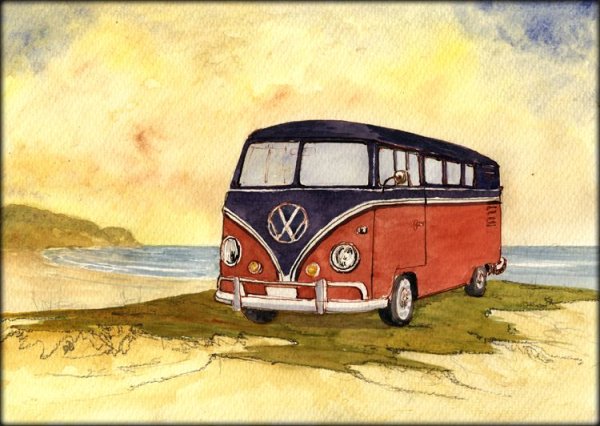 Автобус нарисованный акварелью