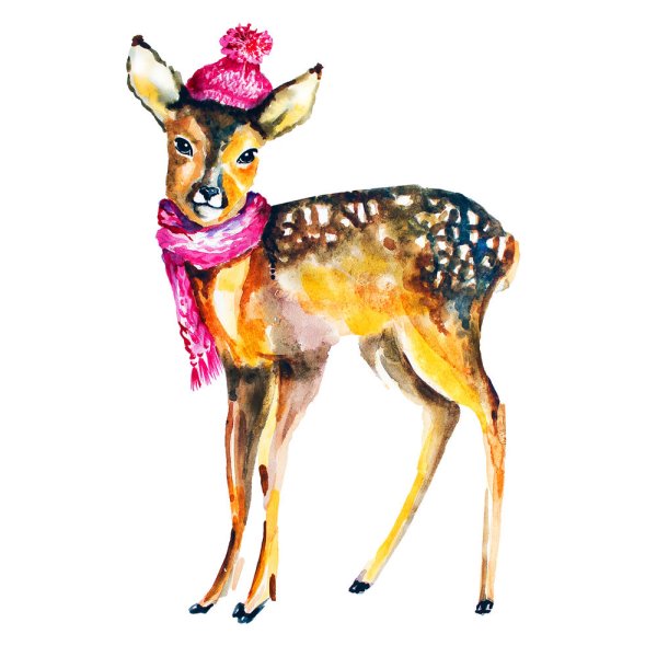 Новогодний олень акварель