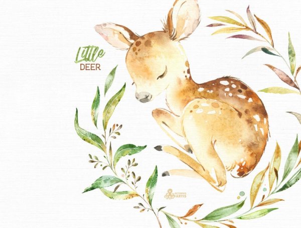 Олененок акварель