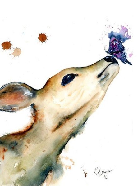 Олененок акварель