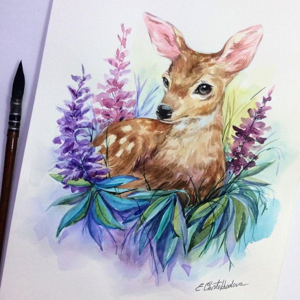 Бэмби акварелью