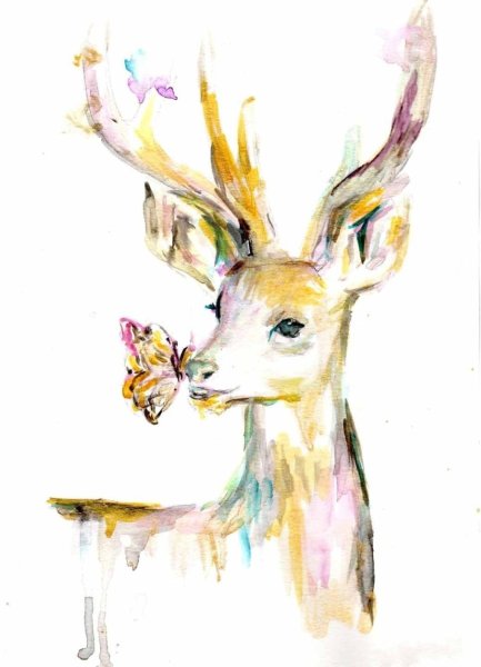 Акварель олень с цветами