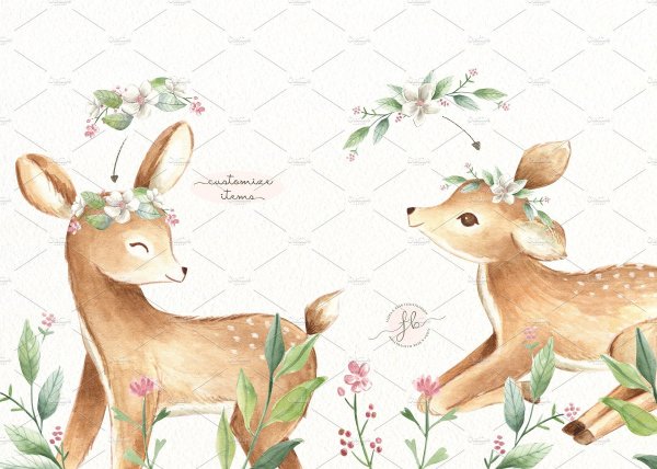 Олень акварель детский