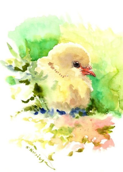 Пасхальный цыпленок акварель