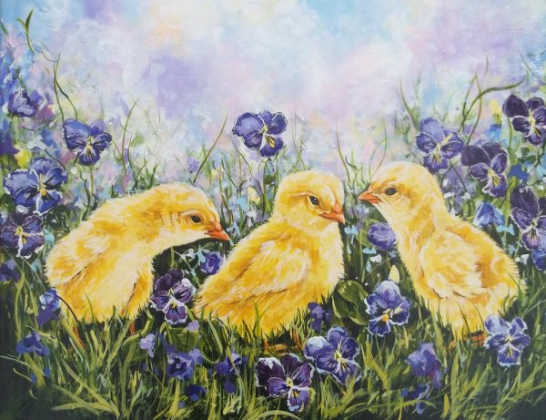 Петух акварелью