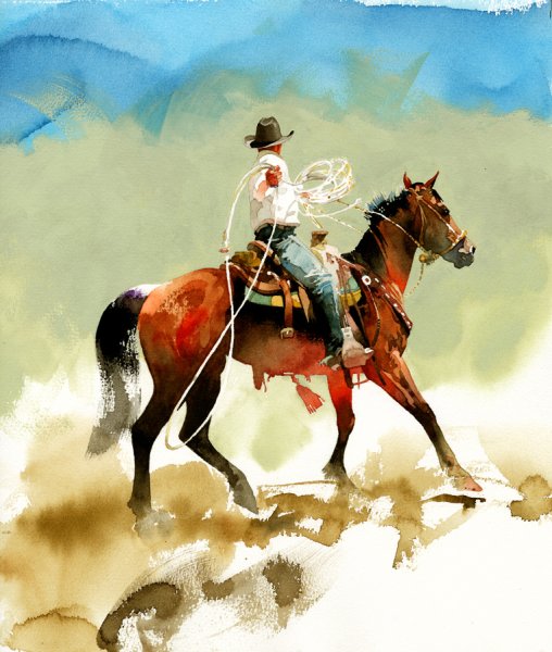 Наездник акварель