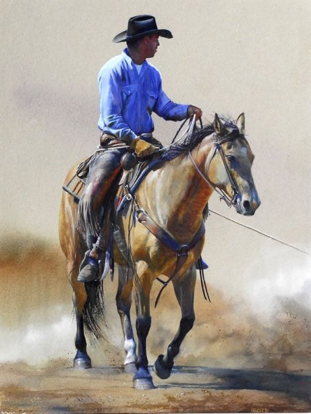 Ковбой на лошади живопись