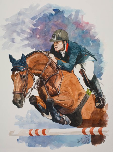 Всадник на лошади акварелью