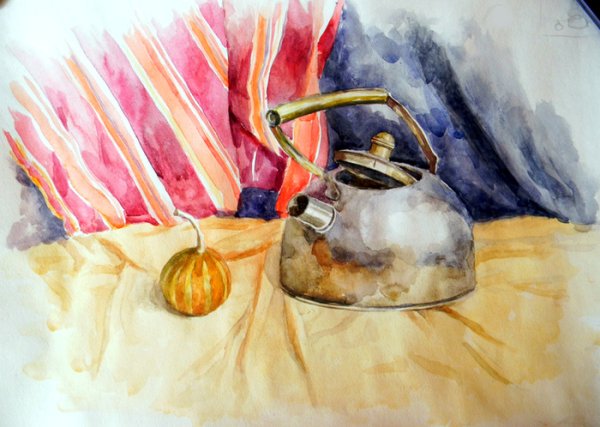 Академическая живопись акварель натюрморт металл