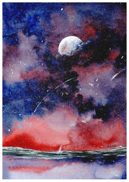 Космический пейзаж акварелью