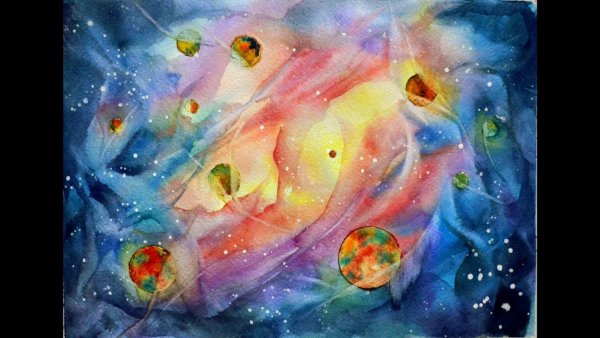 Космические цветы рисунки акварель
