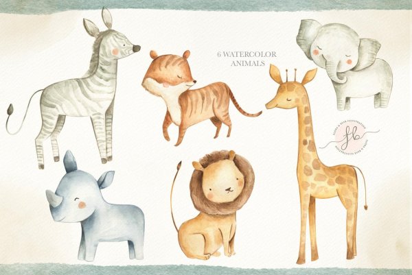 Детские иллюстрации зверей Акварельные