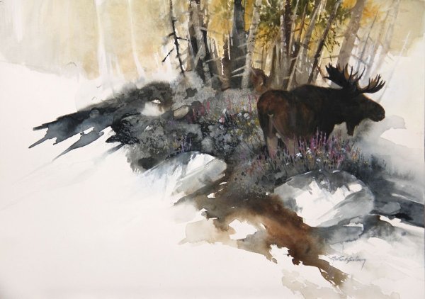 Лось гуашью