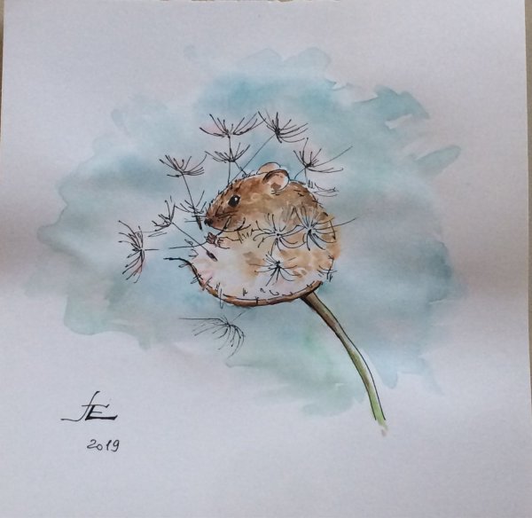 Мышь акварелью