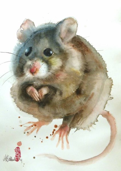 Мышонок акварель