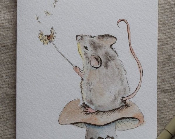 Скетч мышка акварель